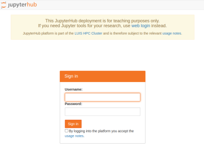 JupyterHub login page.